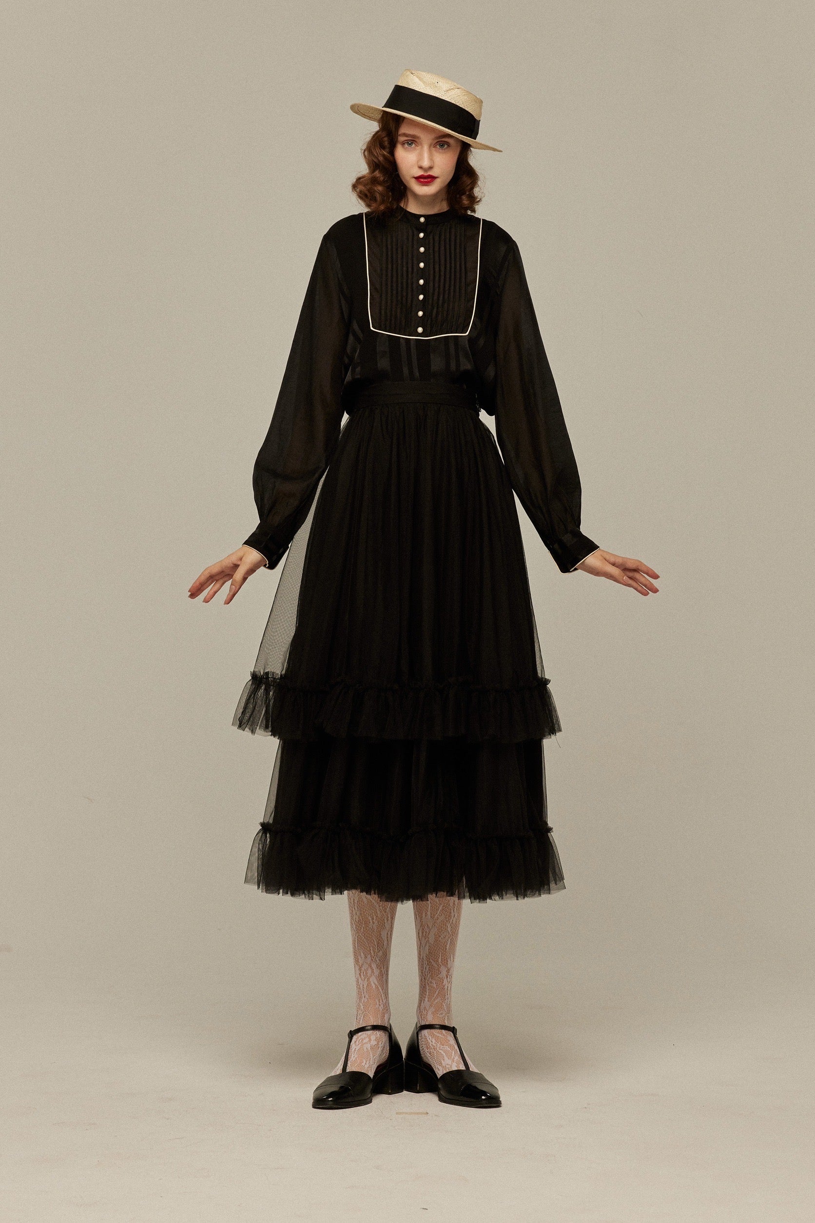 実は私300歳》チュールフリルハイウエストフレアスカート-Black – Tnewties