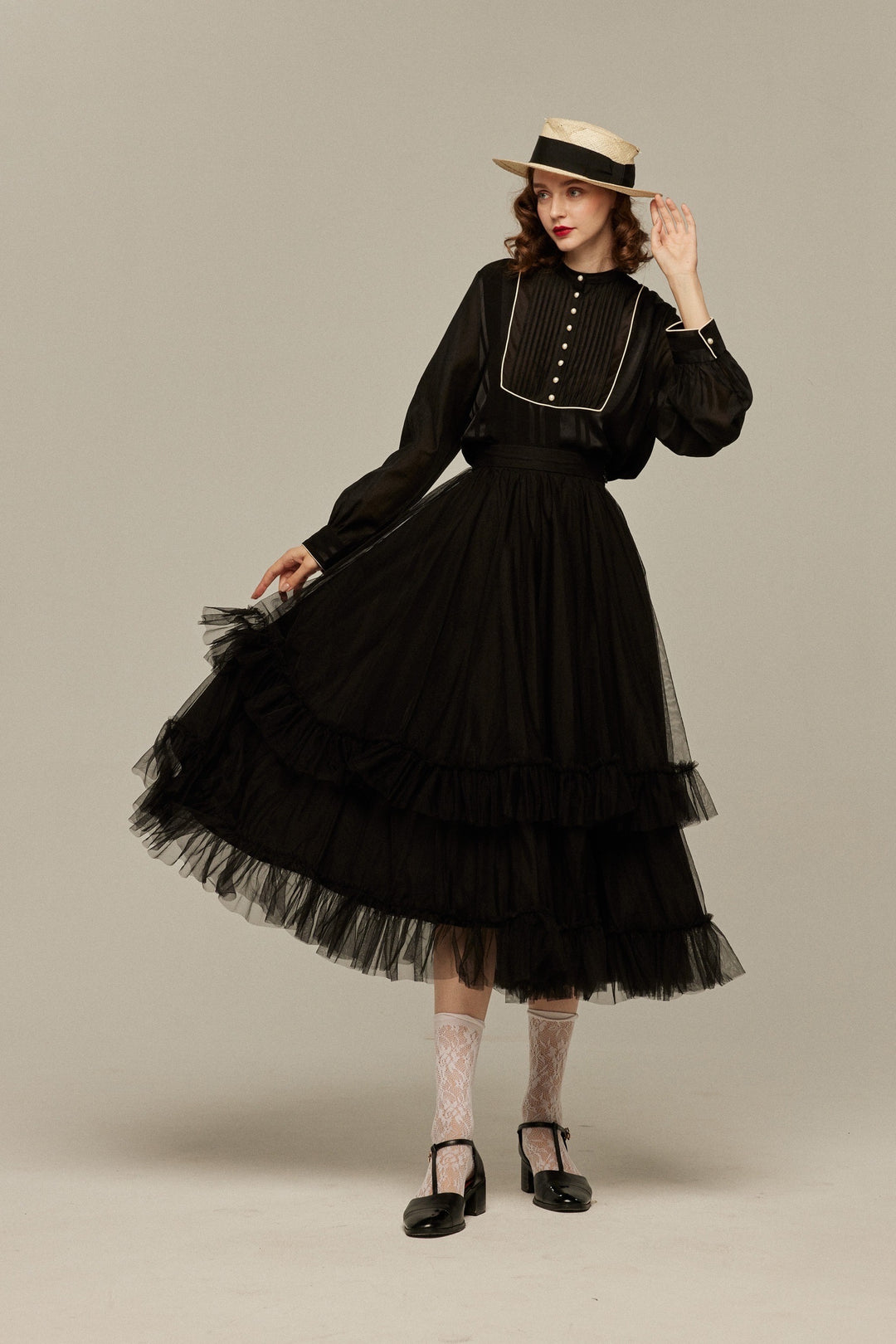 tnewties実は私300歳チュールフリルロング スカートチュールフリル
