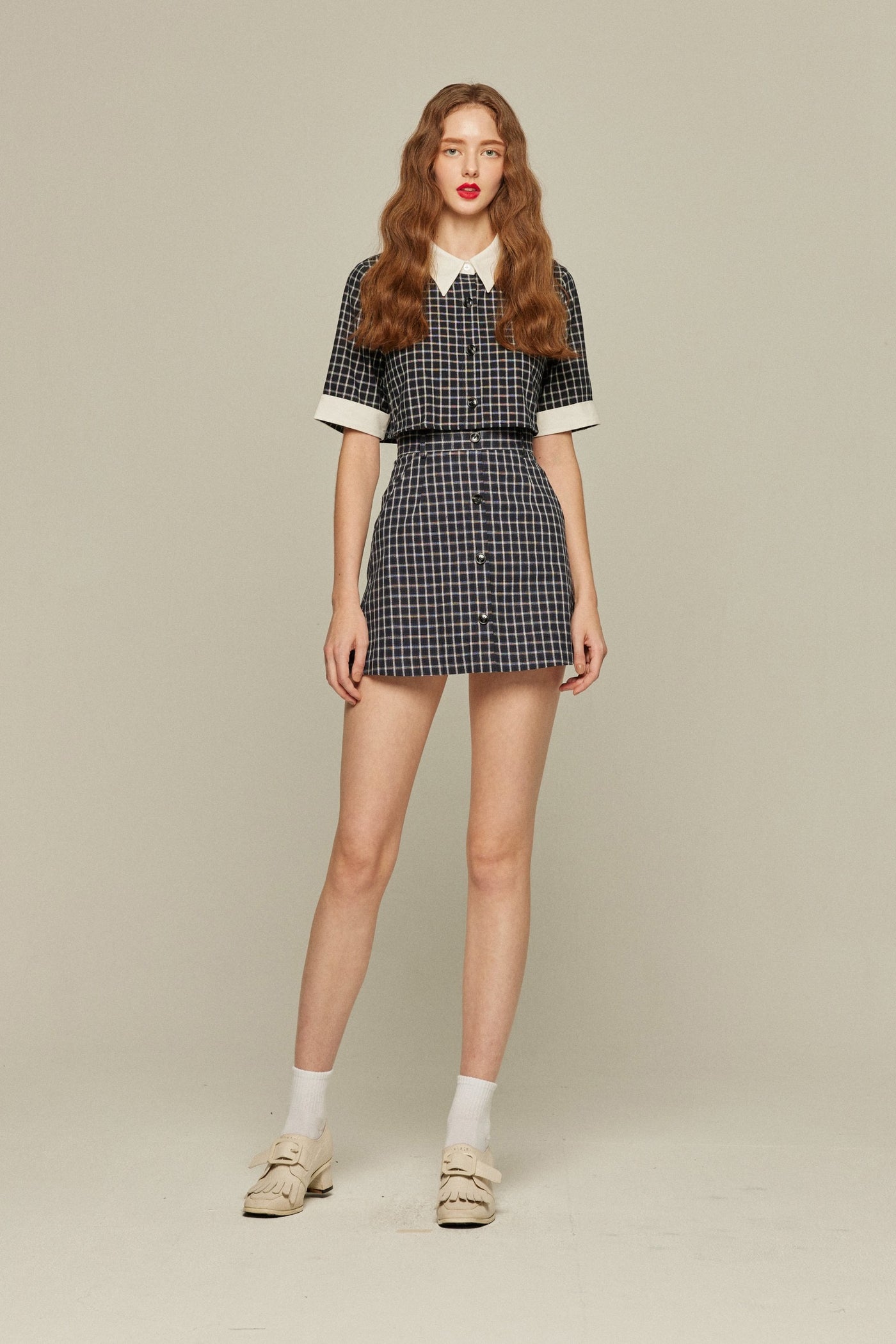 《Last piece of puzzle》High waist checkered skirt