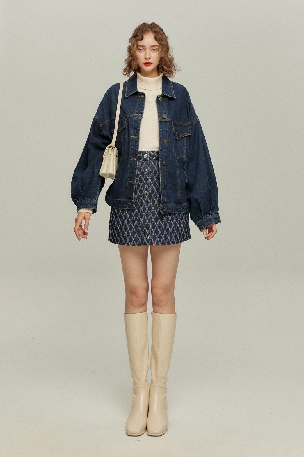 《ナプキンの正しい折り方》格子柄デニムスカート-Navy