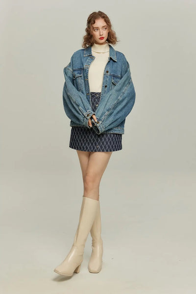 《ナプキンの正しい折り方》格子柄デニムスカート-Navy