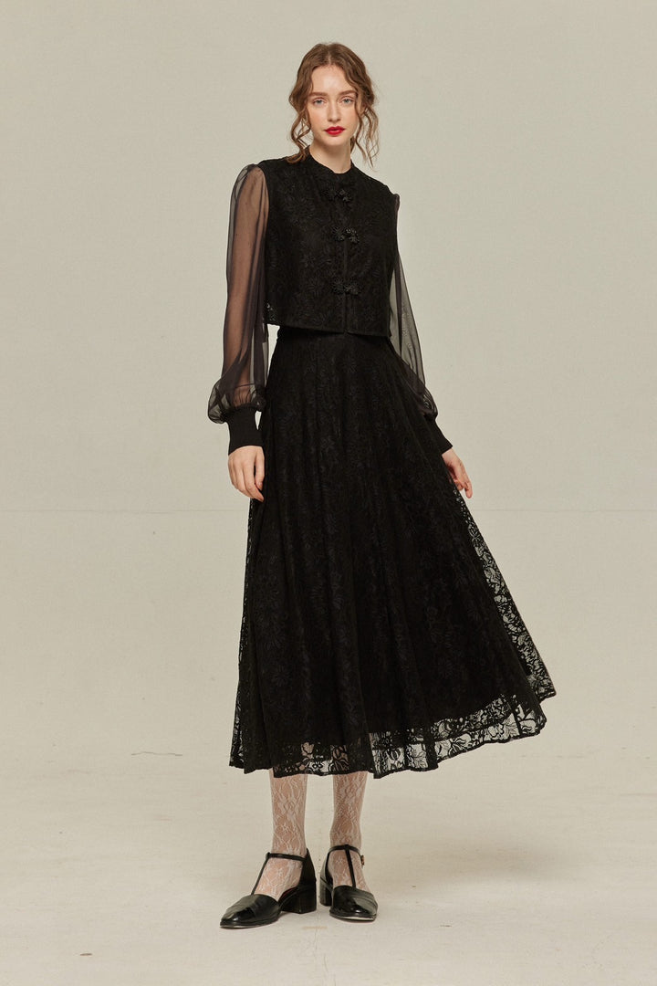 Tnewties チャイナバックルスリーブレストップス 100年も前からある》チャイナバックルスリーブレストップス-Black