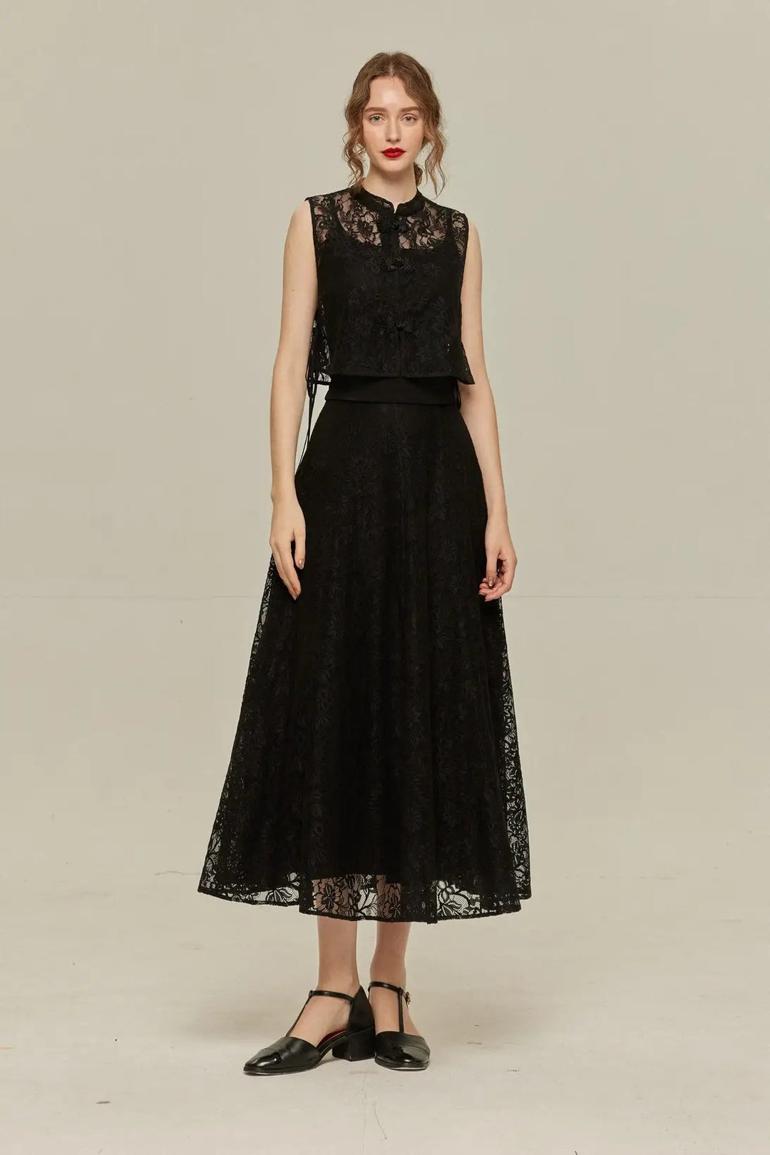 Tnewties チャイナバックルスリーブレストップス 100年も前からある》チャイナバックルスリーブレストップス-Navy