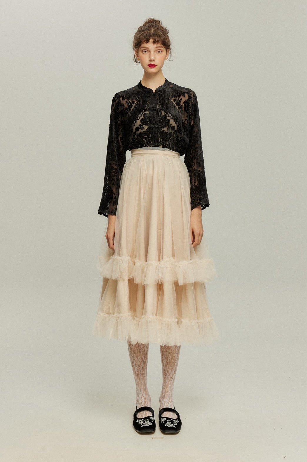 茶葉でも占えます》チャイナバックルベルベットトップス-Black – Tnewties