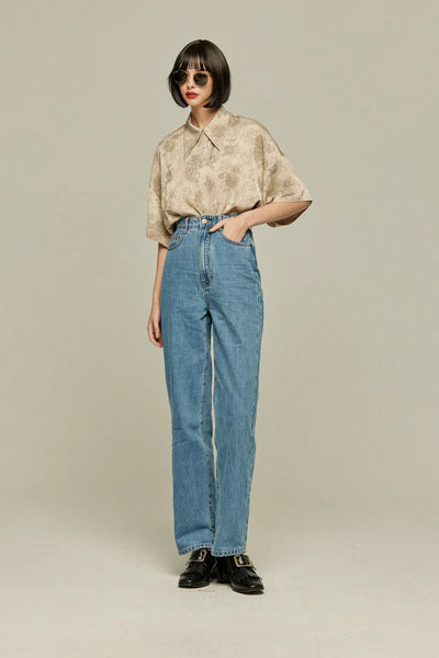 《Facial pack with cucumbers》High waisted flare pants