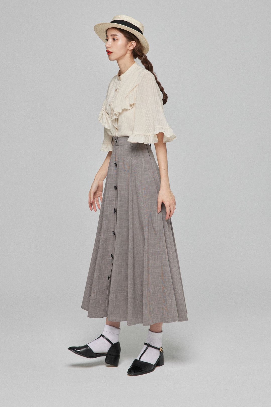 月の呪文を唱えて》フレアスリーブフリルブラウス-Ivory – Tnewties