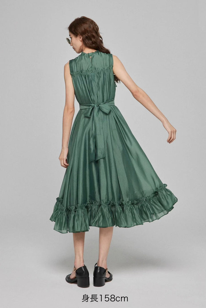 《キラキラ輝く湖面に》ラッフルトリムドレス-Dark green