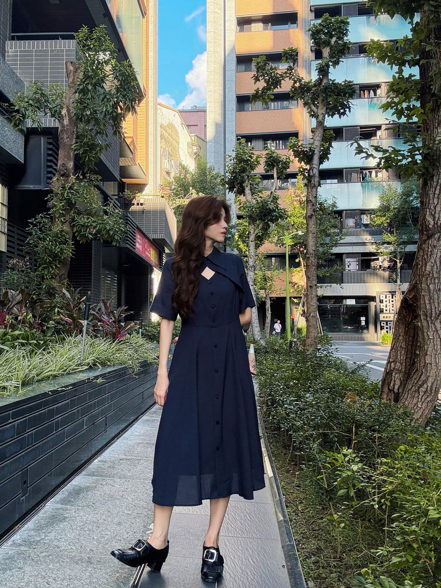 《魔法を一振りして》クラシカルシャツドレス-Navy 着用例 159cm
      ドレスS着用