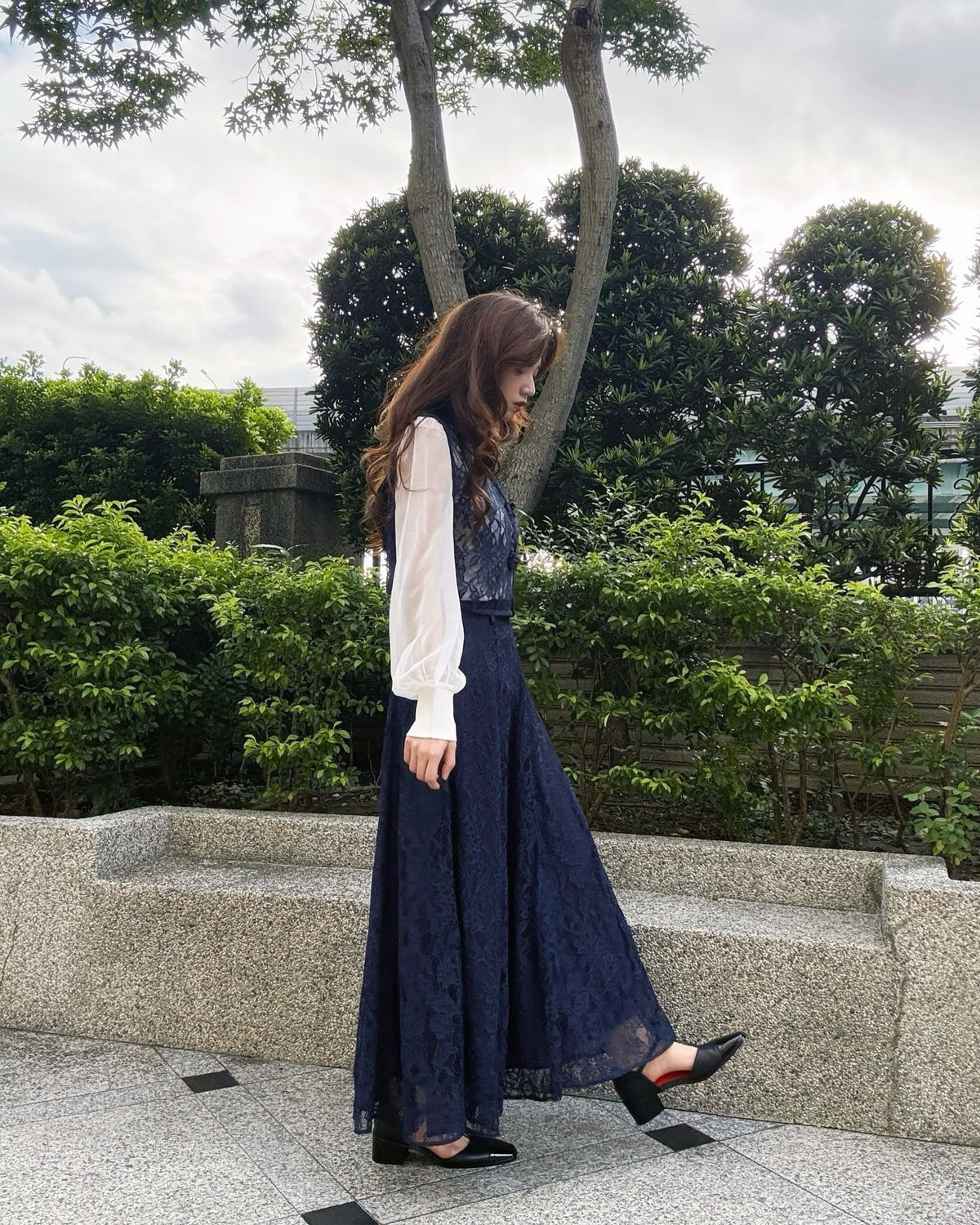 《100年も前からある》チャイナバックルスリーブレストップス-Black 着用例 159cm
      トップスS、ボトムスS着用