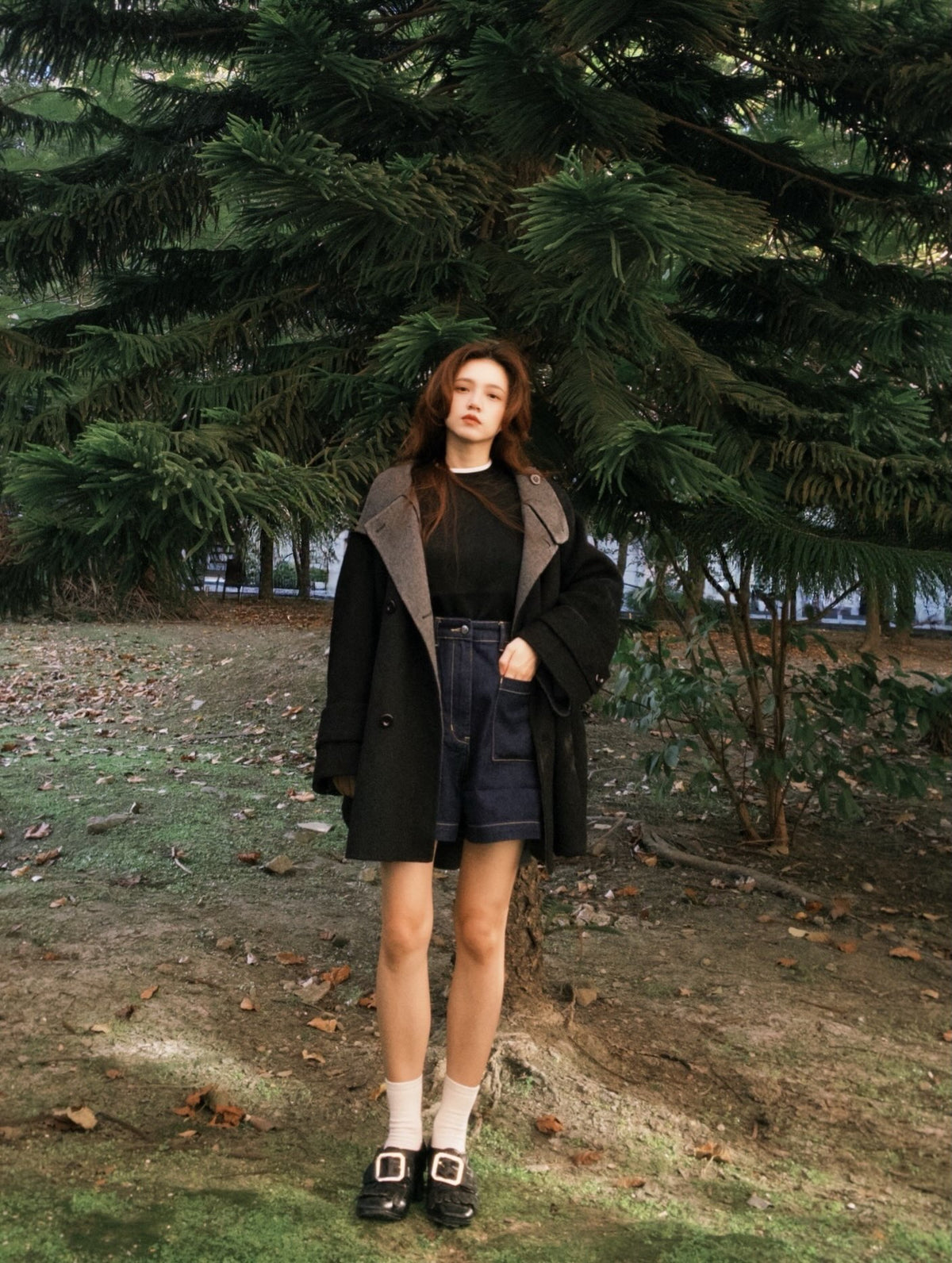 《Are you eating frozen food again? 》2way collar wool blend coat-Gray 着用例 159cm
      アウターS着用
