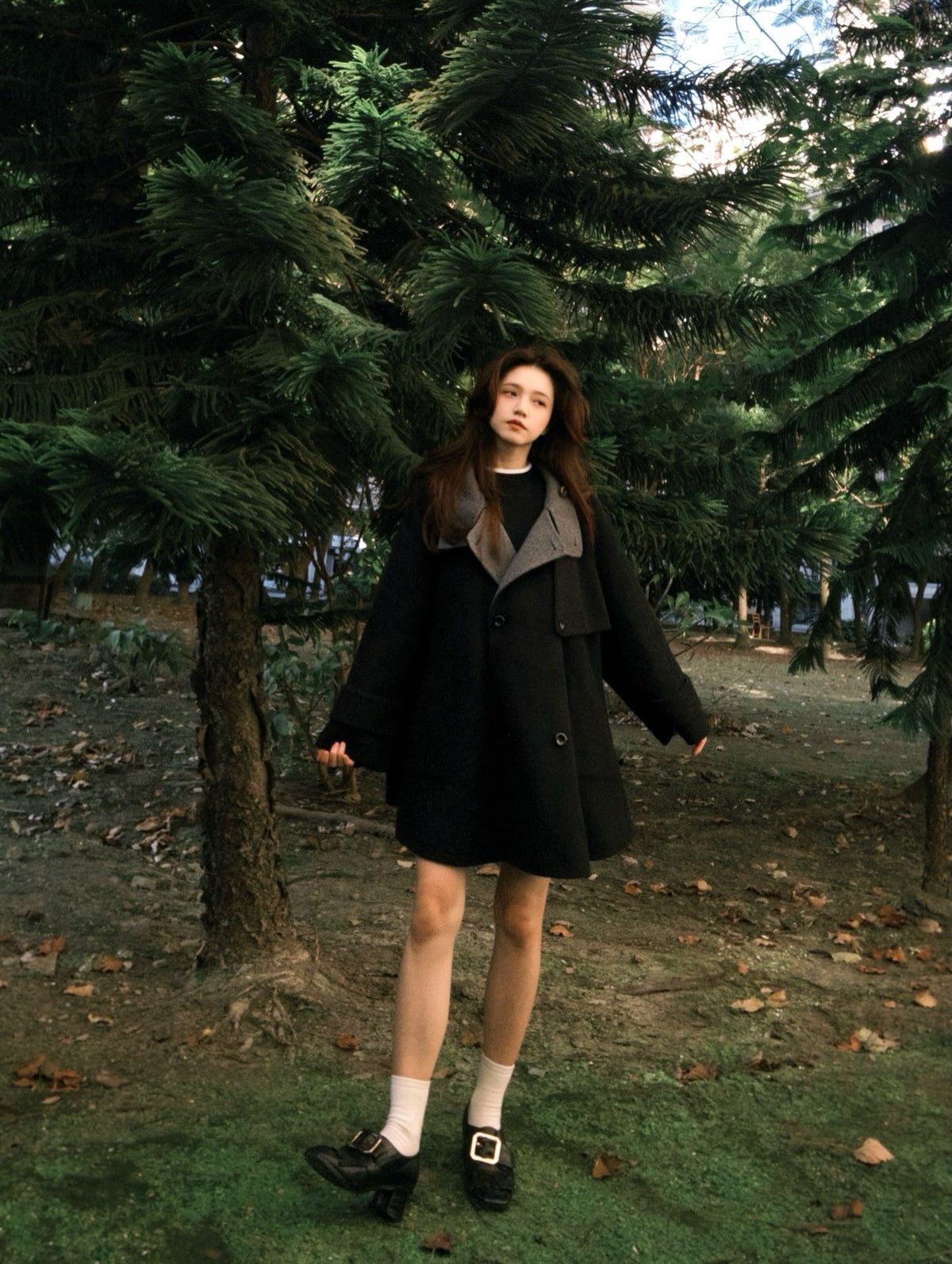 《Are you eating frozen food again? 》2way collar wool blend coat-Gray 着用例 159cm
      アウターS着用