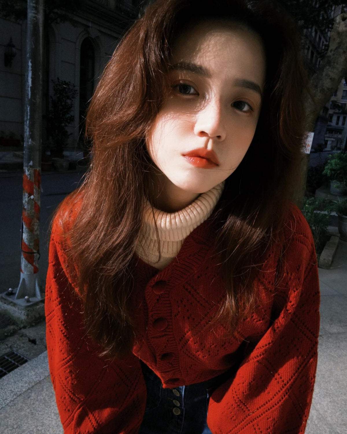 《Annie singing while taking a bath》 Front button high waist denim pants - Navy 着用例 159cm
      トップスS、ボトムスXS着用