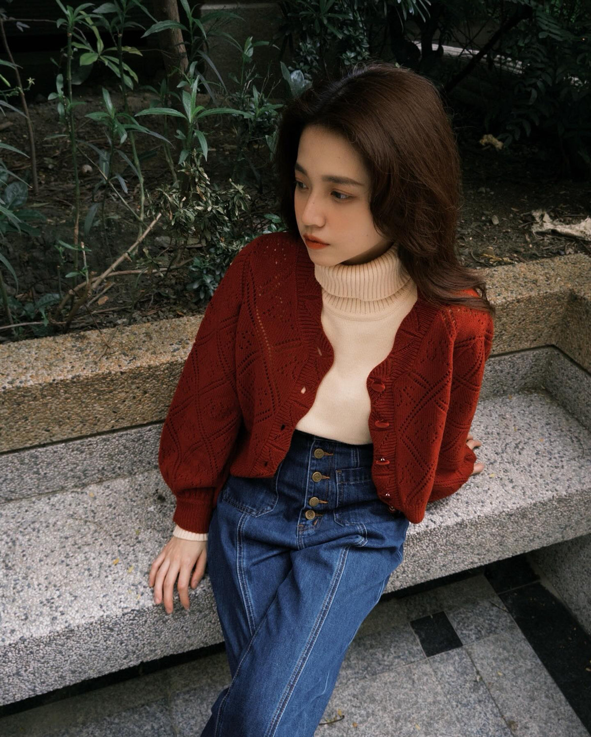 《Annie singing while taking a bath》 Front button high waist denim pants - Navy 着用例 159cm
      トップスS、ボトムスXS着用