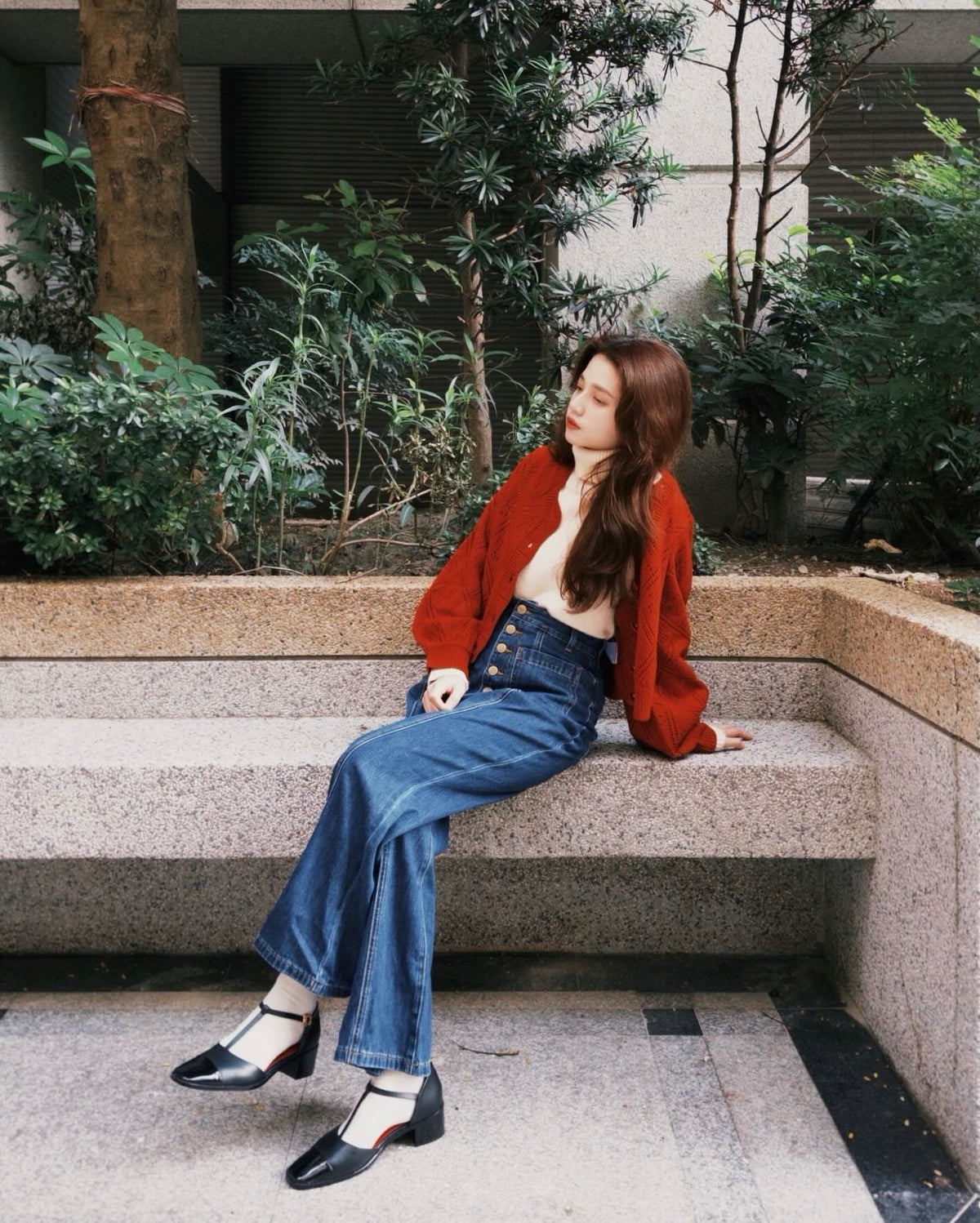 《Annie singing while taking a bath》 Front button high waist denim pants - Navy 着用例 159cm
      トップスS、ボトムスXS着用