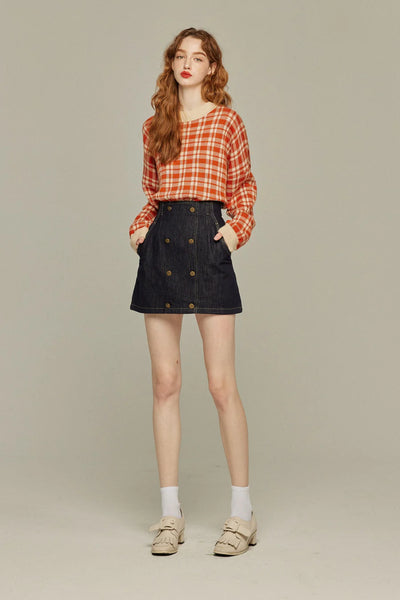 《いちごジャムがついちゃった》レトロチェックセーター-Orange red