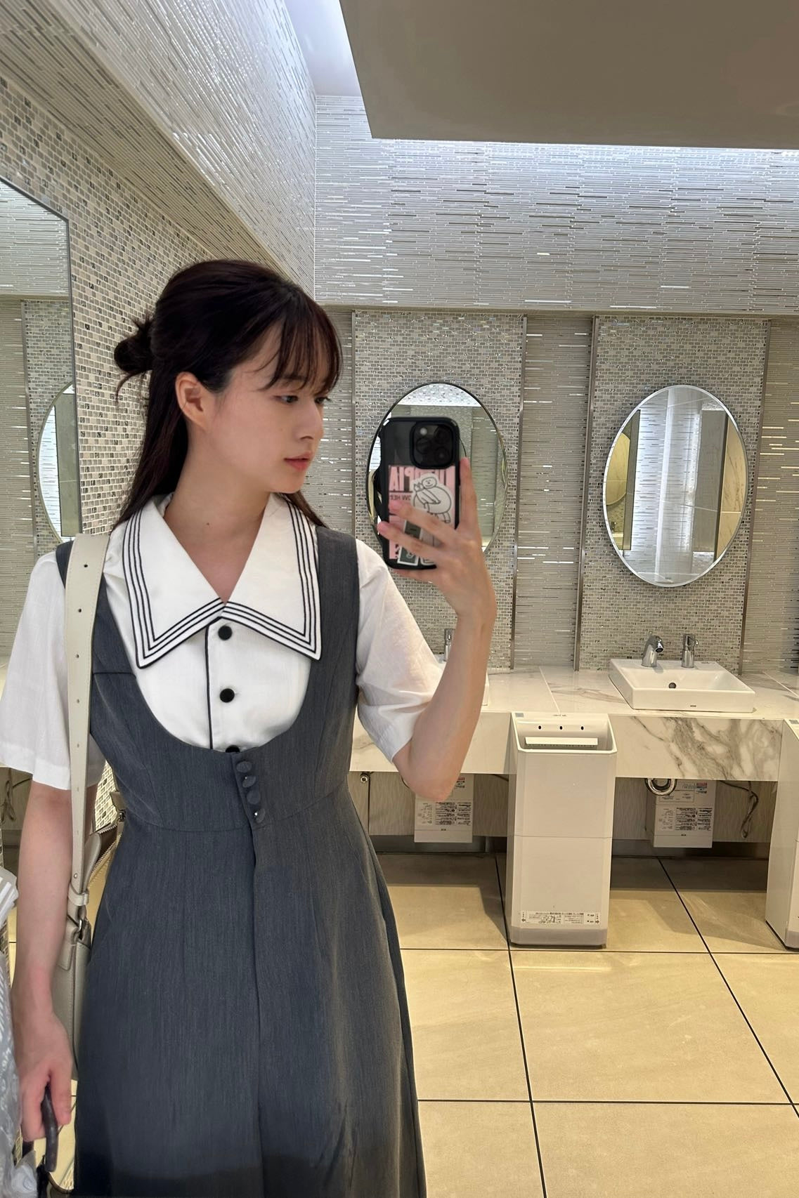 《Lucky Charm Hidden Under the Pillow》 High Waist Design Back Cross Overalls-Gray