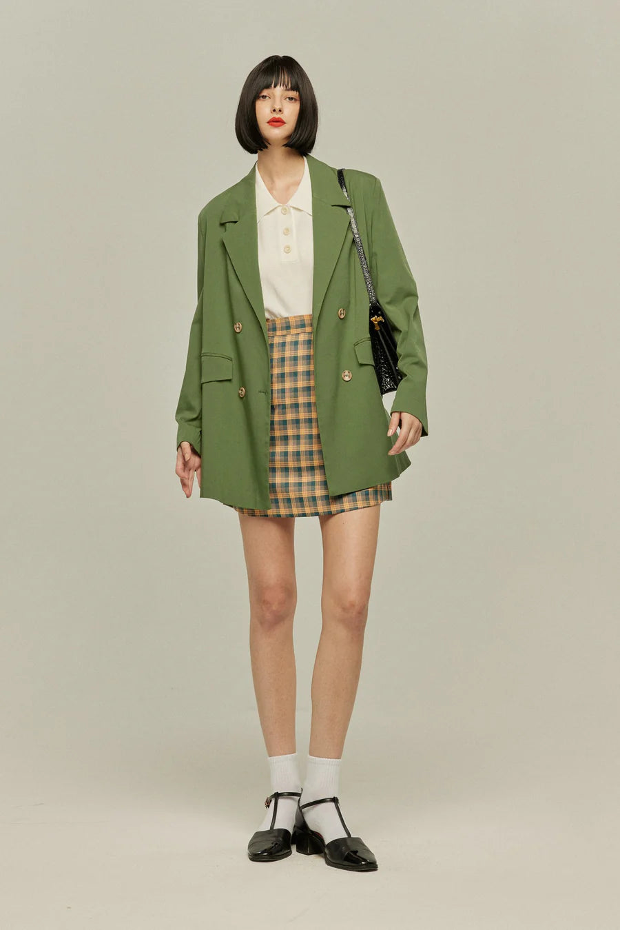 《Draw a map with tree branches》Double button jacket-Light green
