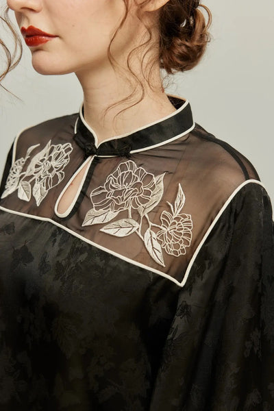 《手相を見せてみて》オリジナル刺繍シノワズリブラウス-Black