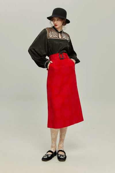 《手相を見せてみて》オリジナル刺繍シノワズリブラウス-Black