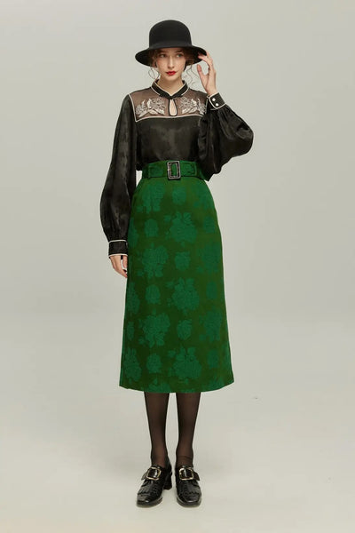 《手相を見せてみて》オリジナル刺繍シノワズリブラウス-Black