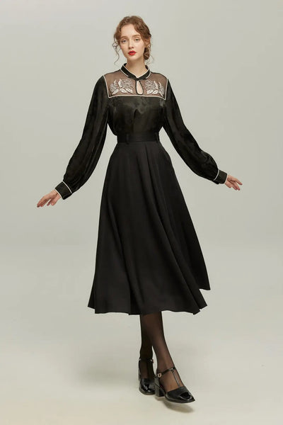 《手相を見せてみて》オリジナル刺繍シノワズリブラウス-Black