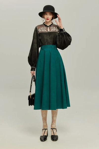 《手相を見せてみて》オリジナル刺繍シノワズリブラウス-Black