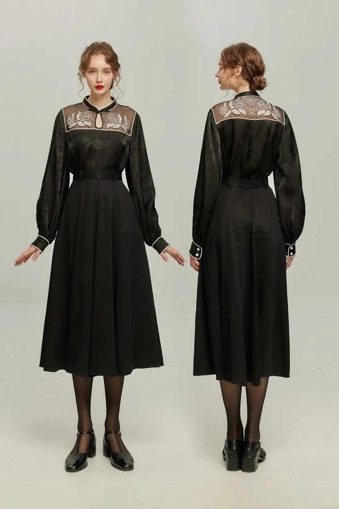 手相を見せてみて》オリジナル刺繍シノワズリブラウス-Black – Tnewties