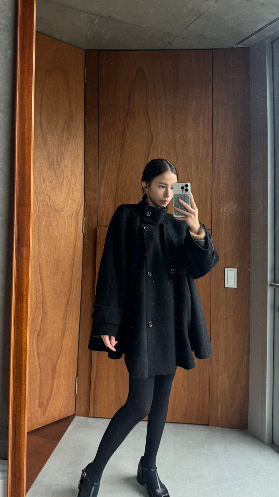 《Are you eating frozen food again? 》2way collar wool blend coat-Gray