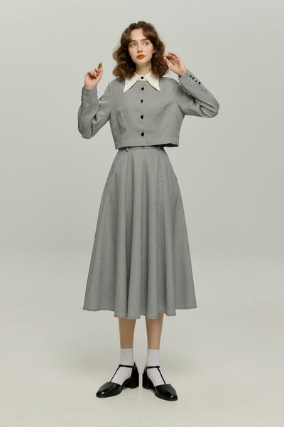 《つい一口食べちゃいました》ハイウエストサーキュラースカート-Houndstooth check
