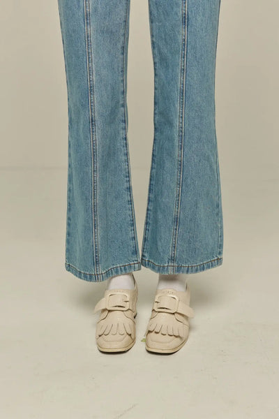 《Facial pack with cucumbers》High waisted flare pants