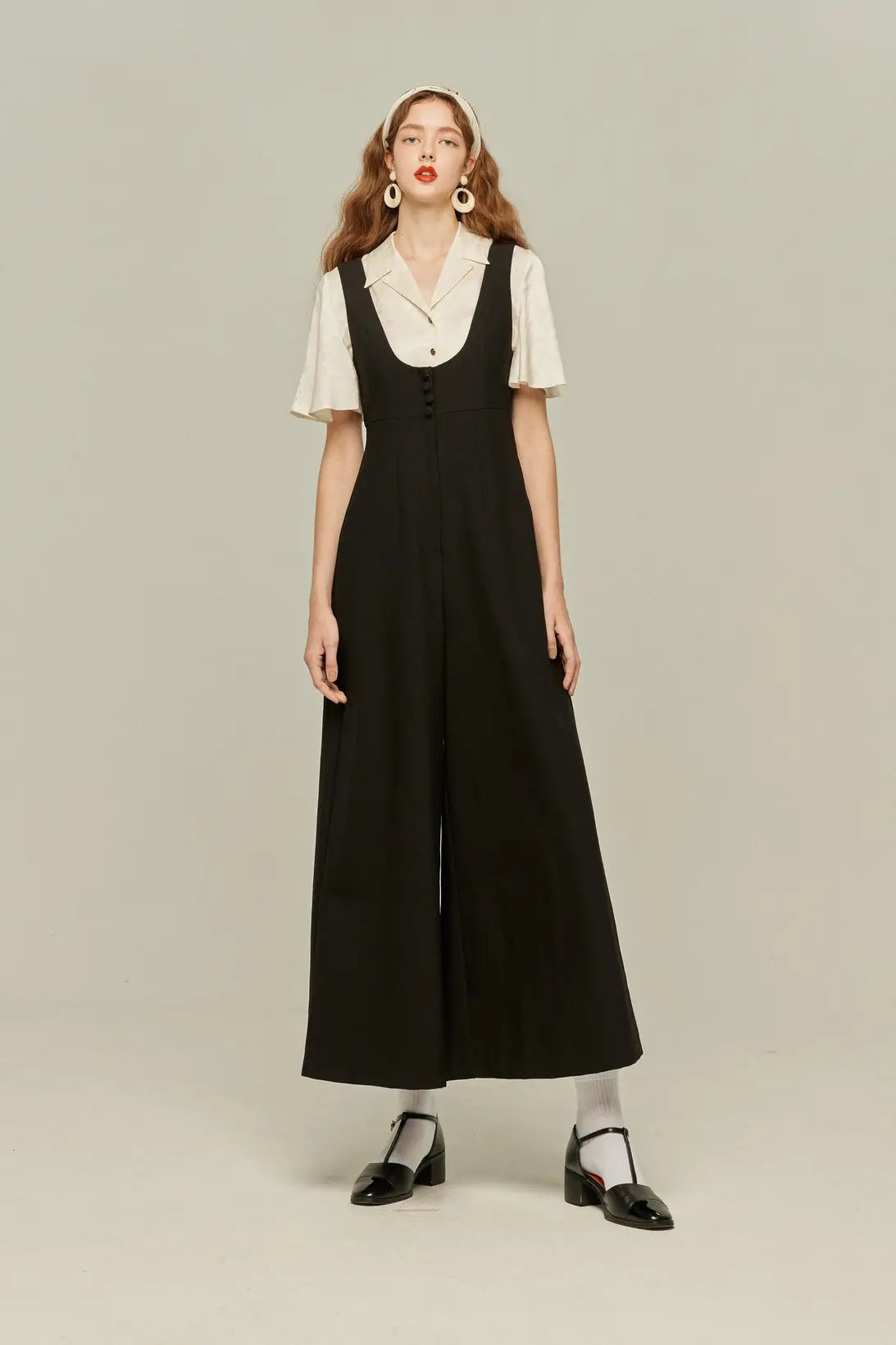 《Lucky Charm Hidden Under the Pillow》 High waist design back cross overalls - Black
