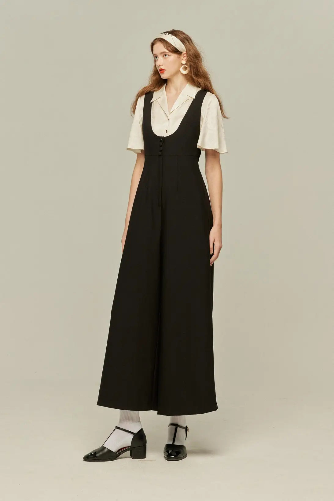 《Lucky Charm Hidden Under the Pillow》 High waist design back cross overalls - Black