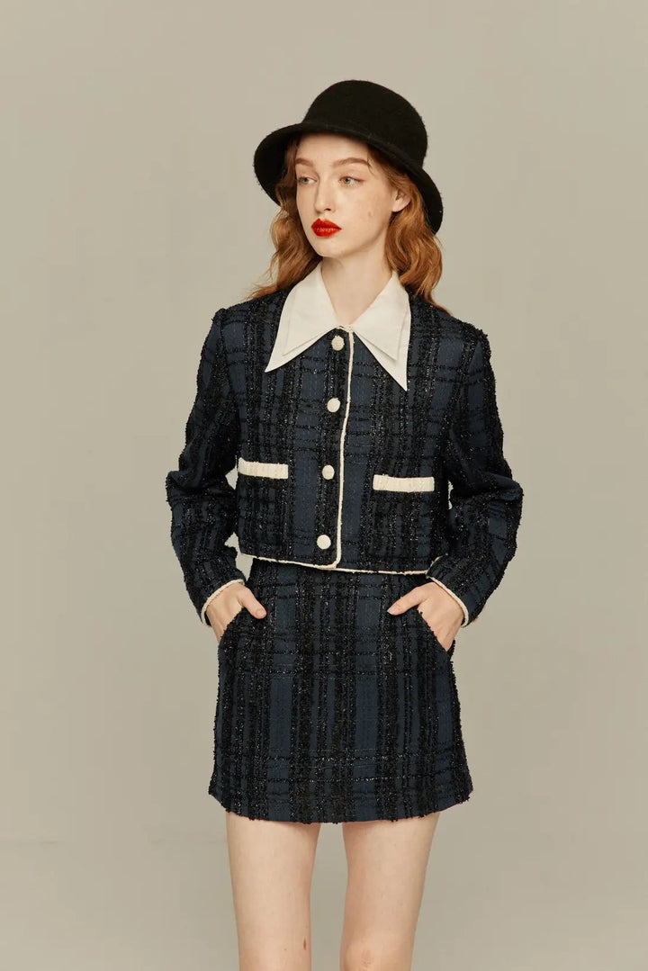《予約したのはファーストクラス》ハイウエストショートラメスカート-Navy