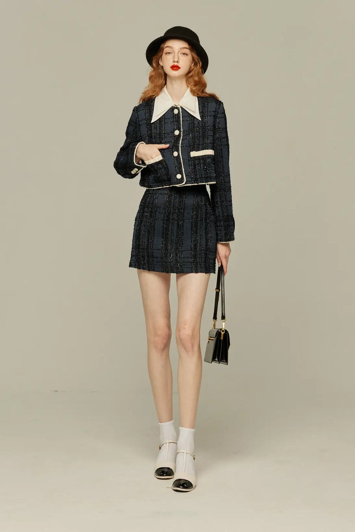 《予約したのはファーストクラス》ハイウエストショートラメスカート-Navy