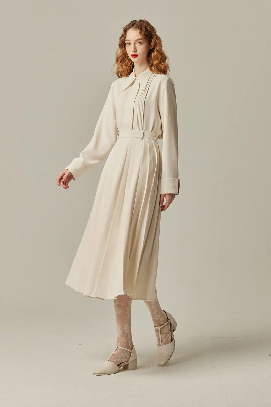 フランス語は話せますか？》ハイウエストプリーツスカート-Ivory