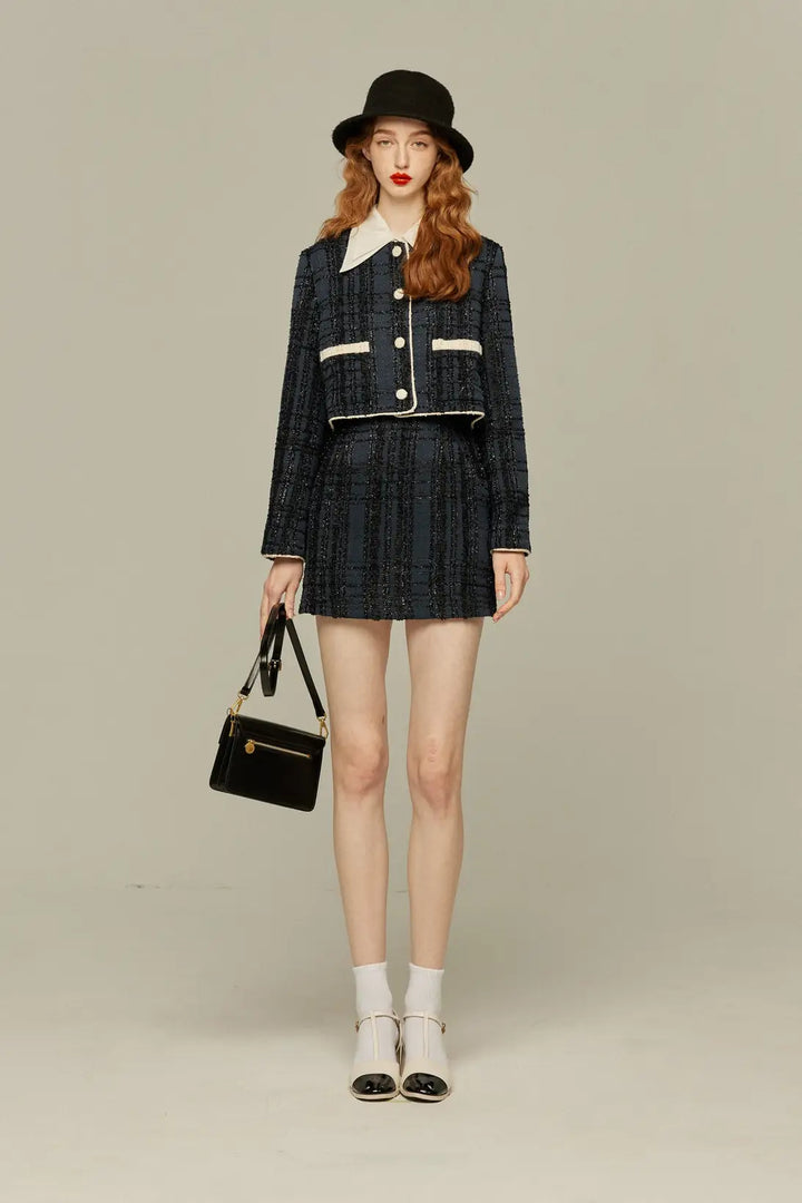 《予約したのはファーストクラス》ハイウエストショートラメスカート-Navy