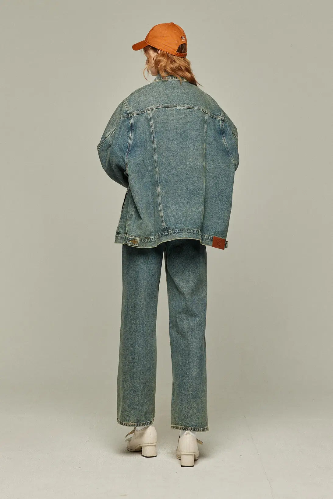 《Watching a soccer match》 High waist straight denim pants-Blue
