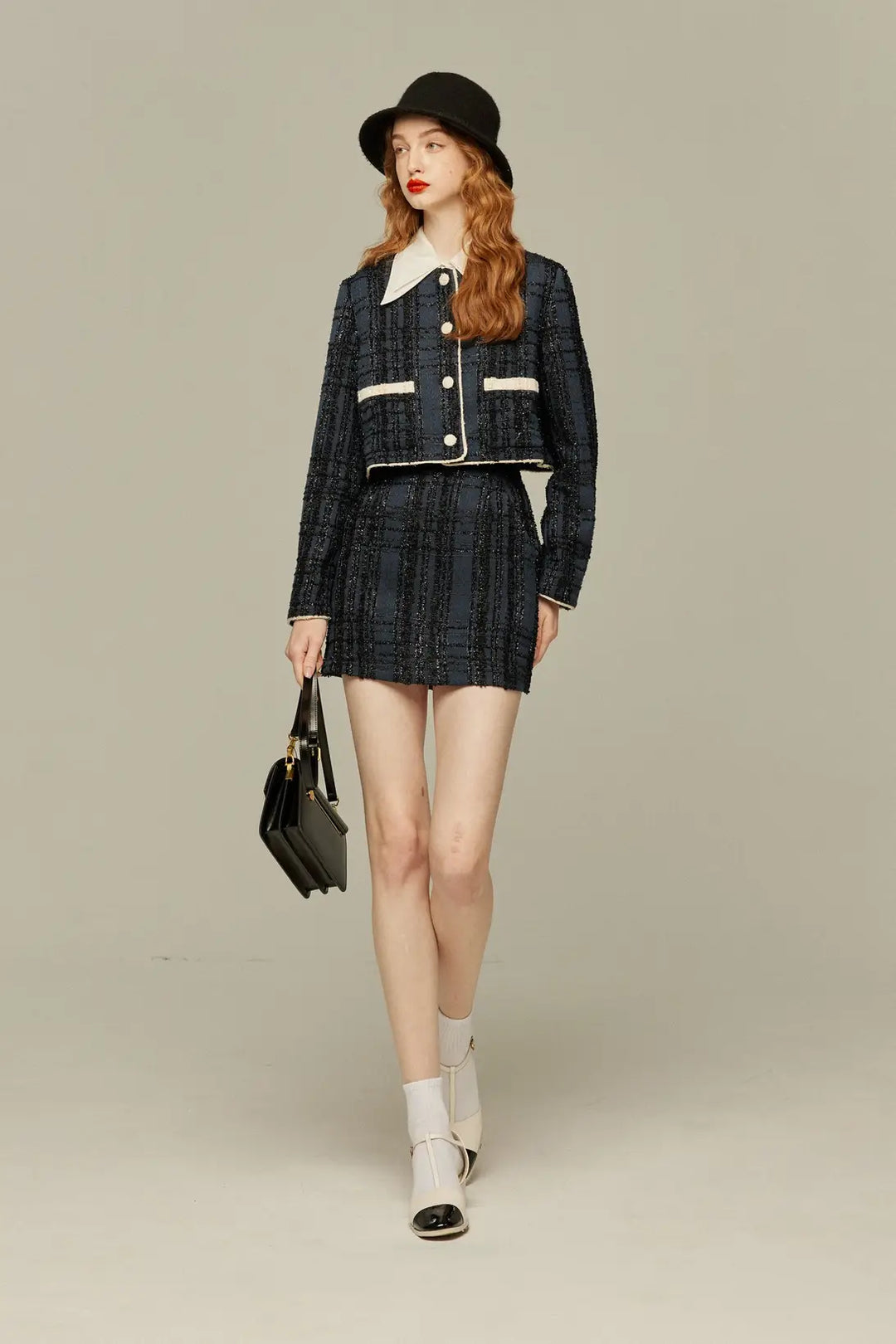《予約したのはファーストクラス》ハイウエストショートラメスカート-Navy