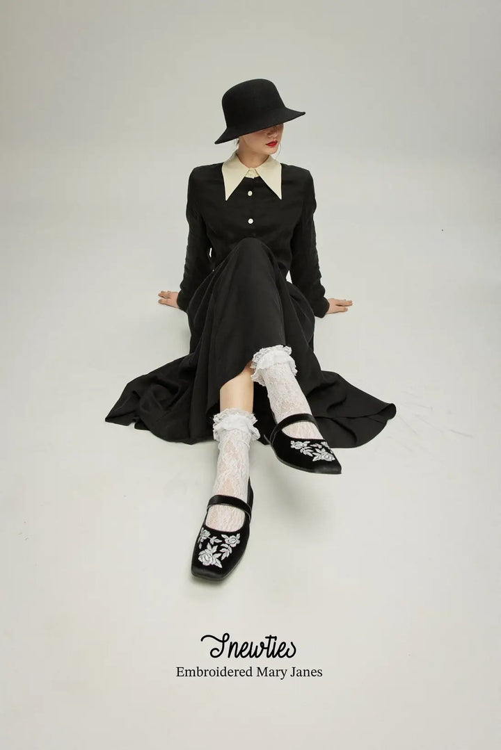 TNEWTIESオリジナル刺繍パンプス-Black