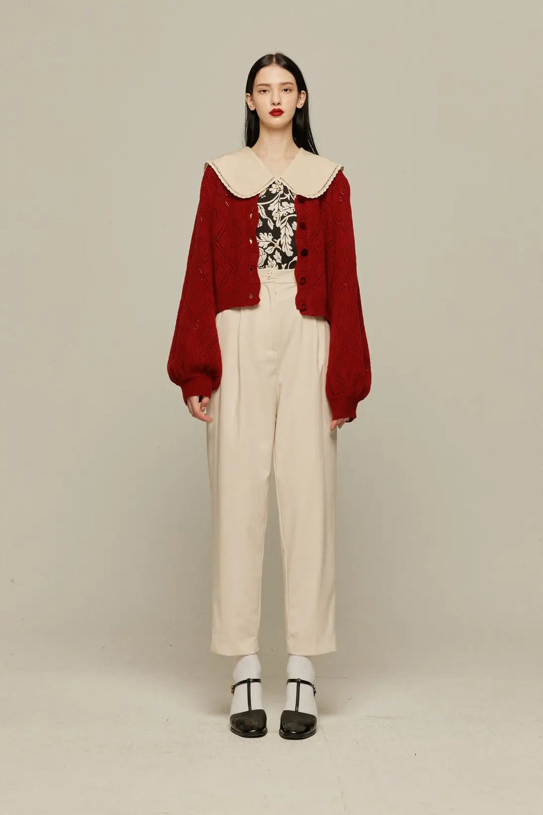 《見て！カナリアだ！》セーラーカラーシノワズリブラウス-Black
