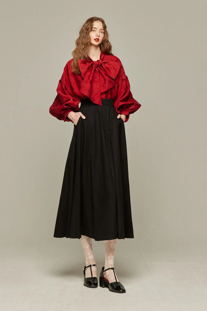 スーベニアショップに寄ろう》バルーンスリーブリボントップス-Red