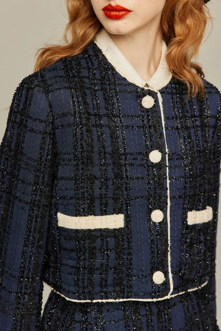 予約したのはファーストクラス》クロップドラメジャケット-Navy – Tnewties