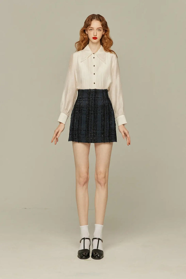 《予約したのはファーストクラス》ハイウエストショートラメスカート-Navy