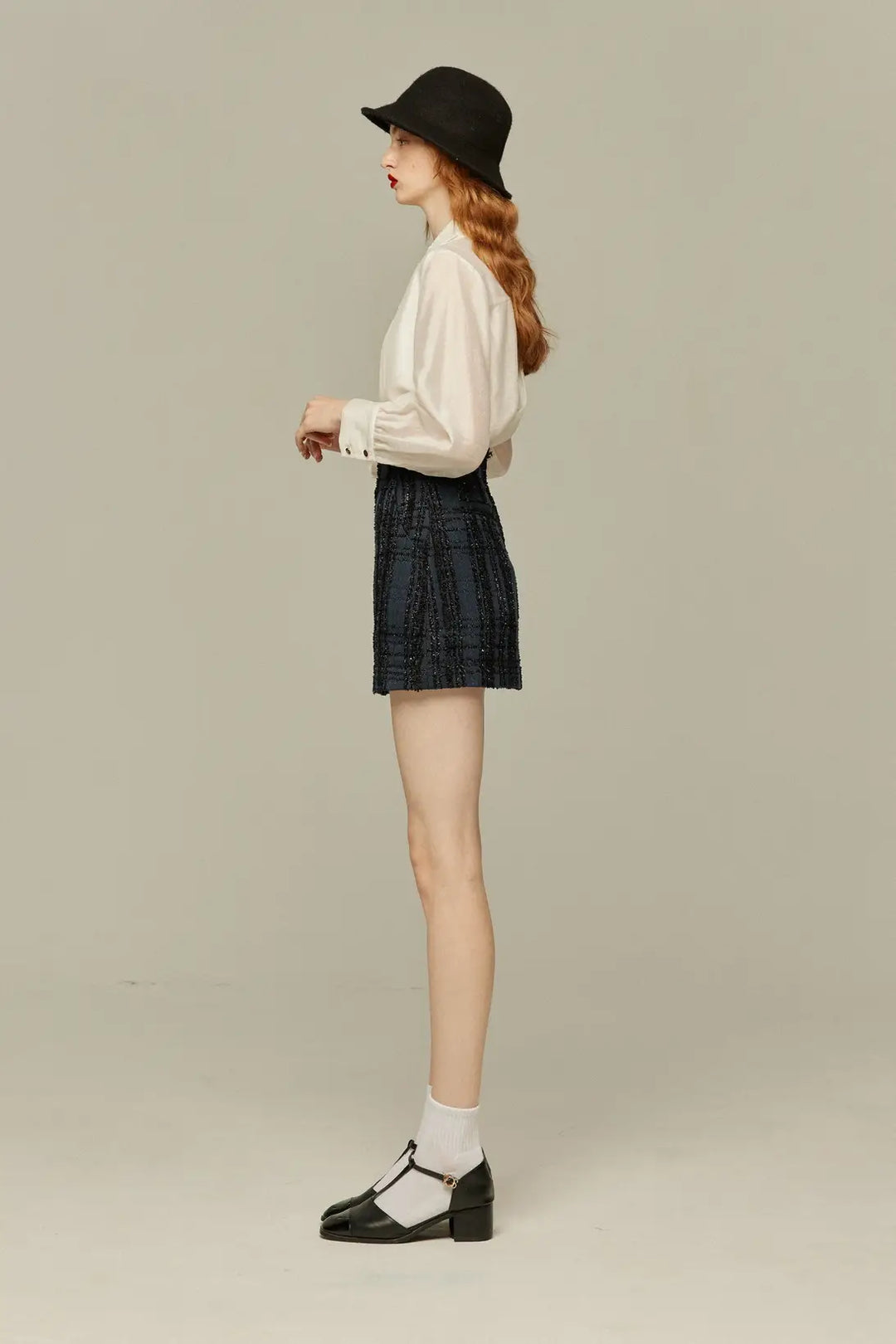 《予約したのはファーストクラス》ハイウエストショートラメスカート-Navy