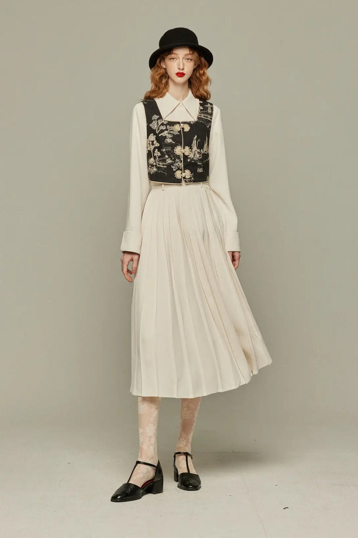 フランス語は話せますか？》ハイウエストプリーツスカート-Ivory