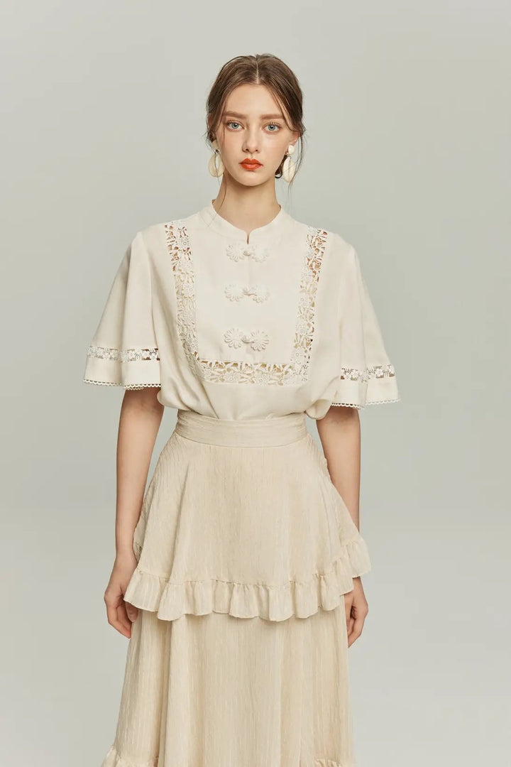 Tnewties チャイナバックルスリーブレストップス 100年も前からある》チャイナバックルスリーブレストップス-Black