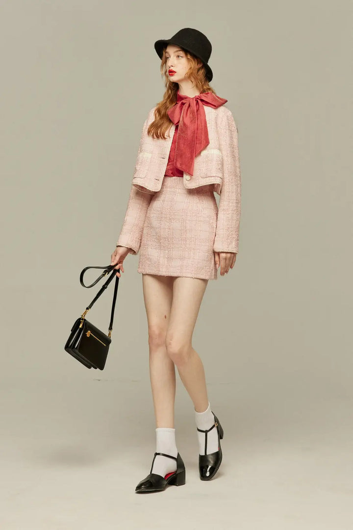 Tnewties 予約したのはファーストクラス ジャケット スカート pink 予約したのはファーストクラス》クロップドラメジャケット-Pink
