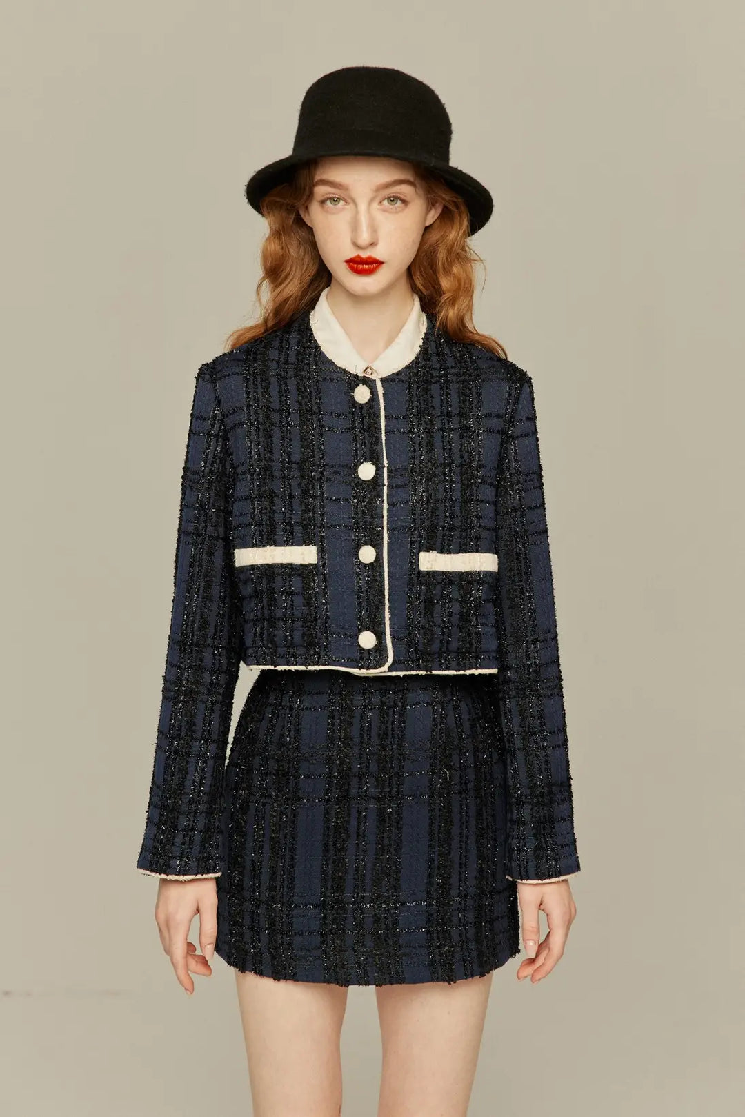 《予約したのはファーストクラス》ハイウエストショートラメスカート-Navy