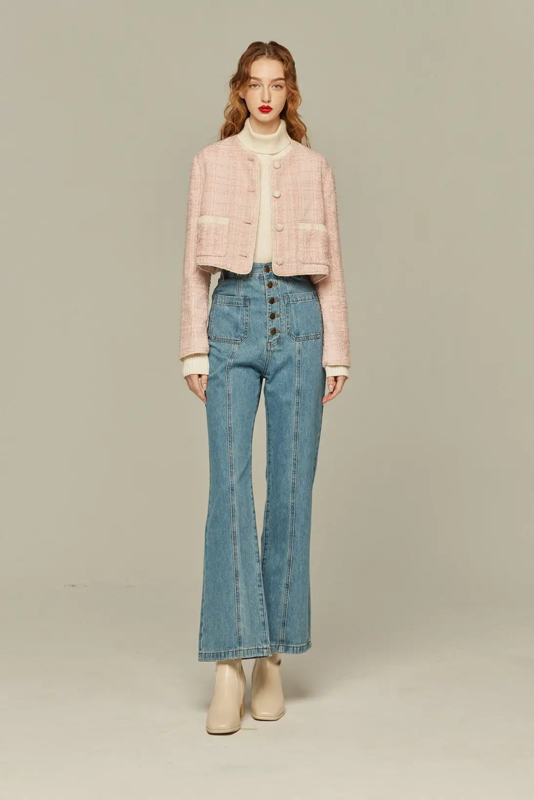《Annie singing while taking a bath》 High waist front button denim pants-Blue