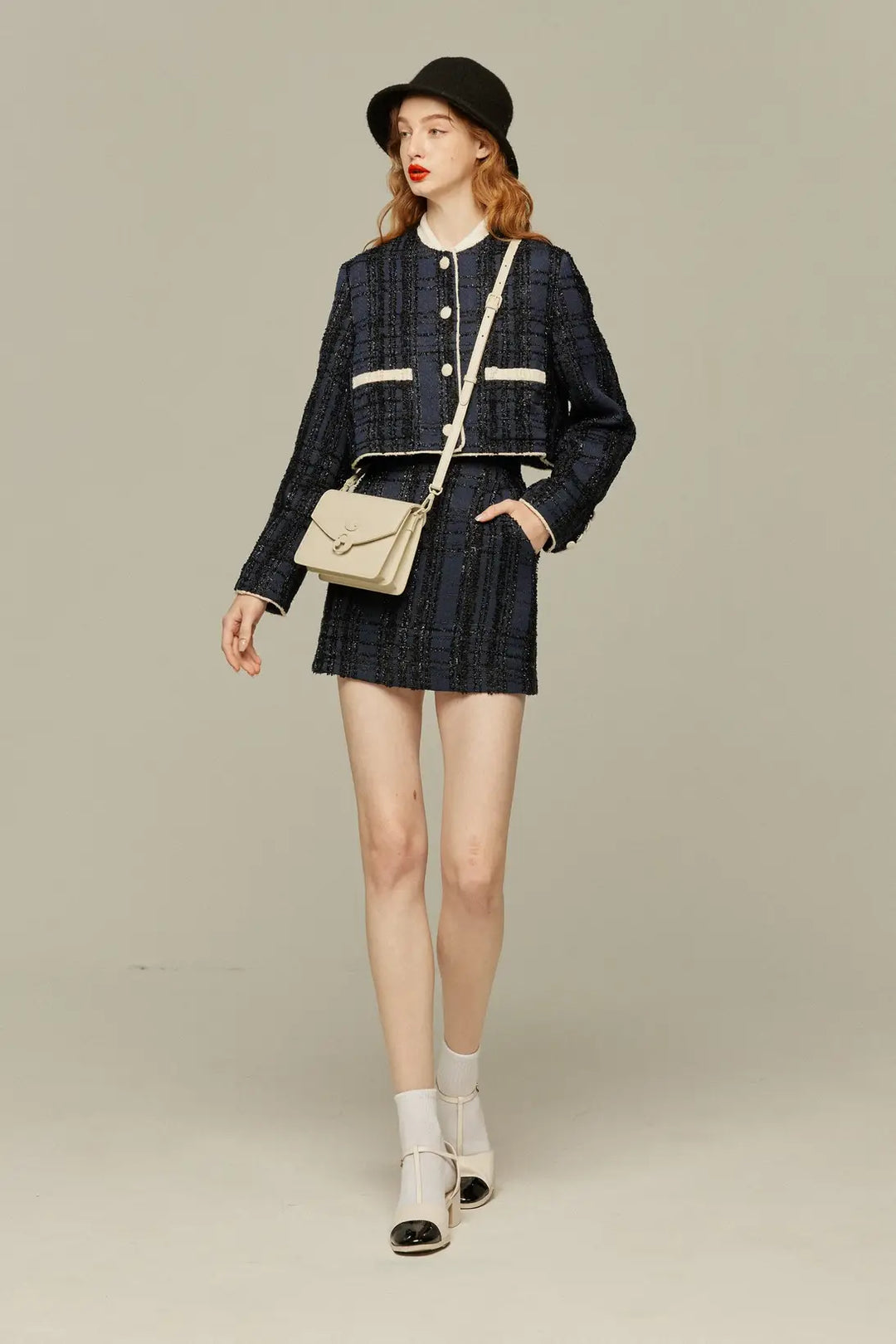 《予約したのはファーストクラス》ハイウエストショートラメスカート-Navy